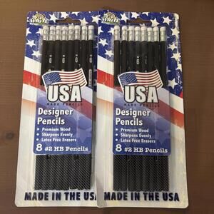 The Write Dudes Designer Black Pencils 8 Pk USA Made #2 HB Hexagon Sealed x2